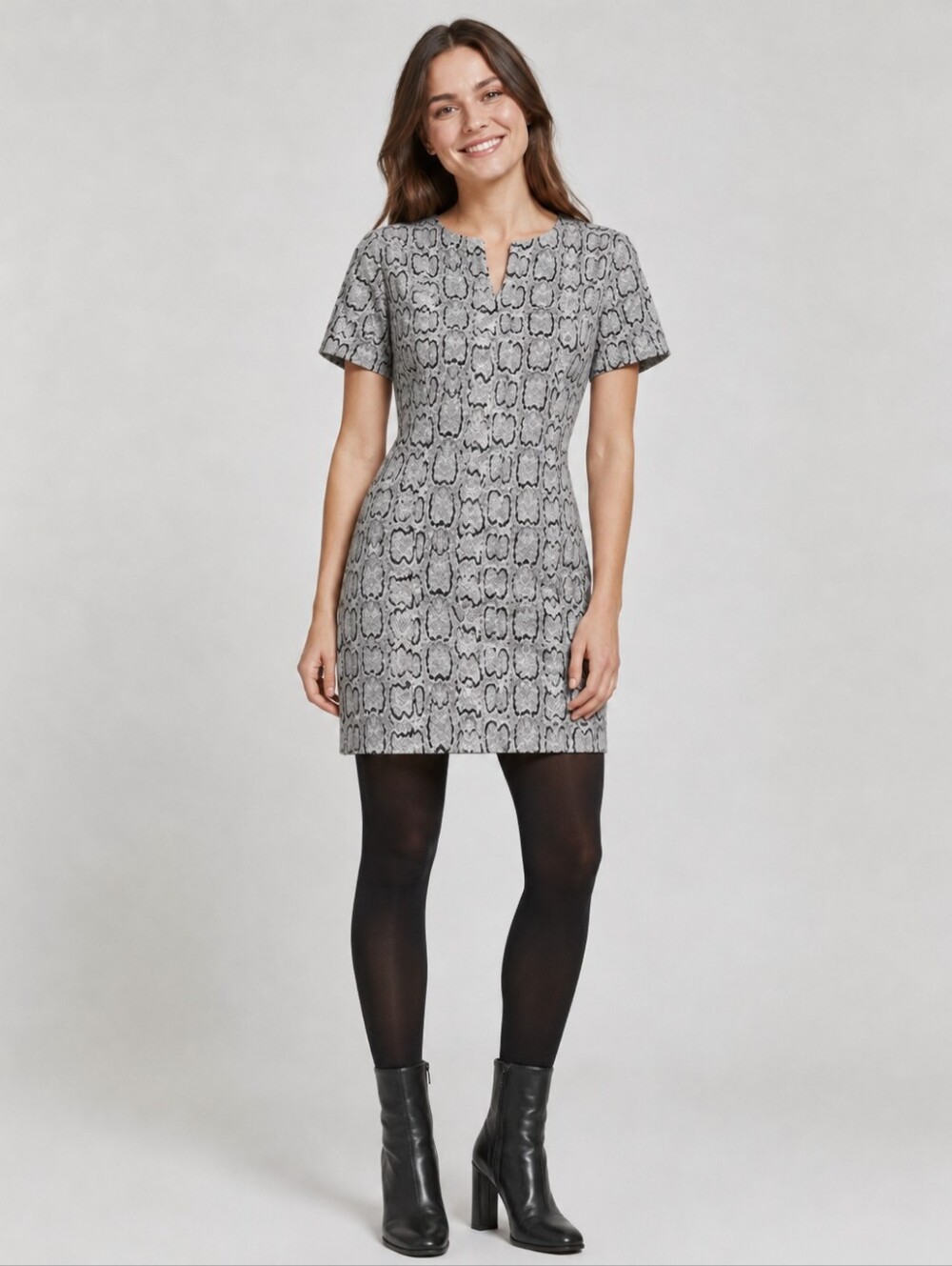 Zara Woman Gray Snake Print Shift Dress Short Sleeve